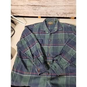 Vintage M Fine & Sons Men's Blue Plaid Heavyweight Flannel Shirt - Metal Buttons